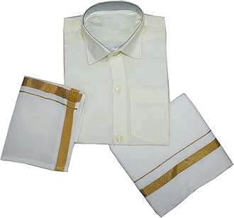 NITHILA CREATIONS Boys Traditional Adjustable Lungi Dhoti Shirt Mundu Set (CMonly-$)