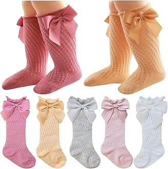 QandSweet Baby Girl Knee-High Socks Toddlers Bow Stockings Newborn Infant Non-Slip Sock