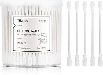 tifanso 200 Count Cotton Swabs, Natural Double Tipped Cotton Buds, Cruelty-Free Ear Swabs, Chlorine-Free Hypoallergenic(White)
