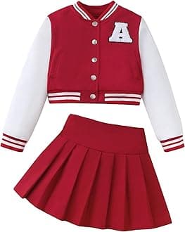 Girls 2 Piece Outfits Skirt Set Button up Jacket Sweatshirt and Pleated Mini Skirts Fall Winter Clothes Size 7-14Y