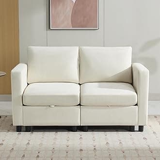 58”Modular Sectional Loveseat Sofa, Modern Love Seat 2 Seater Sofa Couch with Storage, Chenille Modular Sectional Couch for Living Room, Bedroom, Office, Small Apartment, Beige