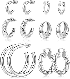 Adoyi Gold Hoop Earrings Set for Women 14K Gold Plated Chunky Hoops Twisted Huggie Hoop Earrings for Gift Lightweight