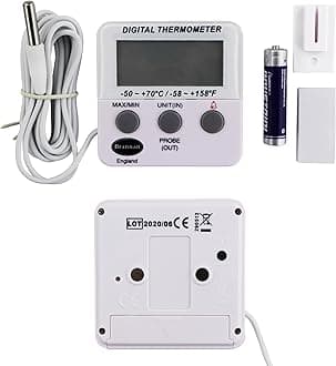 Brannan Digital Fridge Freezer Thermometer With Temperature Warning Alarm and Max Min - Fridge Temperature Thermometer To Monitor Chilled Food Storage