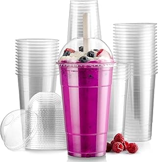 Fit Meal Prep 50 Pack 24 oz Disposable Plastic Coffee Cups with Dome Lids, To Go Iced Coffee Cups with Lids, BPA Free Clear Parfait Cups for Party, Smoothie, Bubble Boba, Juice, Frappuccino, Milkshake