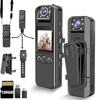 Body Camera with Audio and Video Recording, HD 1080P Body Cam with 180° Rotating Lens, 6HR Battery, IR Cut Auto Night Vision, 128GB Body Worn Camcorder, for Personal Civilians, Police Law Enforcement