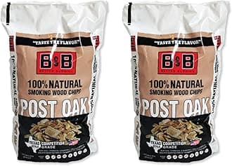 B&B Charcoal Smoking Chips 2-Pack – 180 cu in Bags of Premium Hardwood BBQ Smoking Chips – Perfect for Grilling, Smoking, and Adding Rich, Smoky Flavor to Meat, Fish, and Vegetables (2 Pack, Post Oak)