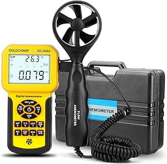 Professional Anemometer,GOLDCHAMP CFM Wind Speed Meter Datalogger 0.3-45m/s Wind Gauges with Wind Flow Temperature Measurement MAX/MIN/AVG Value, Data Record