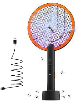 Electric Fly Swatter Racket, Mosiller 4000V 2 in 1 Bug Zapper with USB Rechargeable Base, Powerful Mosquitoes Trap Lamp & Fly Killer（1 Pack）