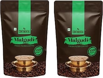 Continental Malgudi Filter Coffee 500gm Pouch (PACK OF 2) | (53% Coffee - 47% Chicory) | Traditional South Indian Filter Coffee Powder | Freshly Roasted Ground Coffee | 500gm*2-1KG