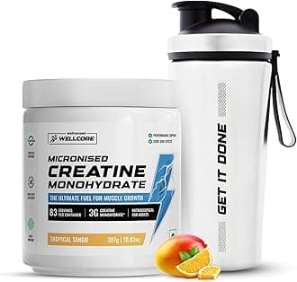 Wellcore Pure Micronised Creatine Powder With Shaker (83 Servings, Tropical Tango) For Enhanced Muscle Strength With Rapid Absorption | Creatine Monohydrate | Wellcore Creatine Flavoured - 307g