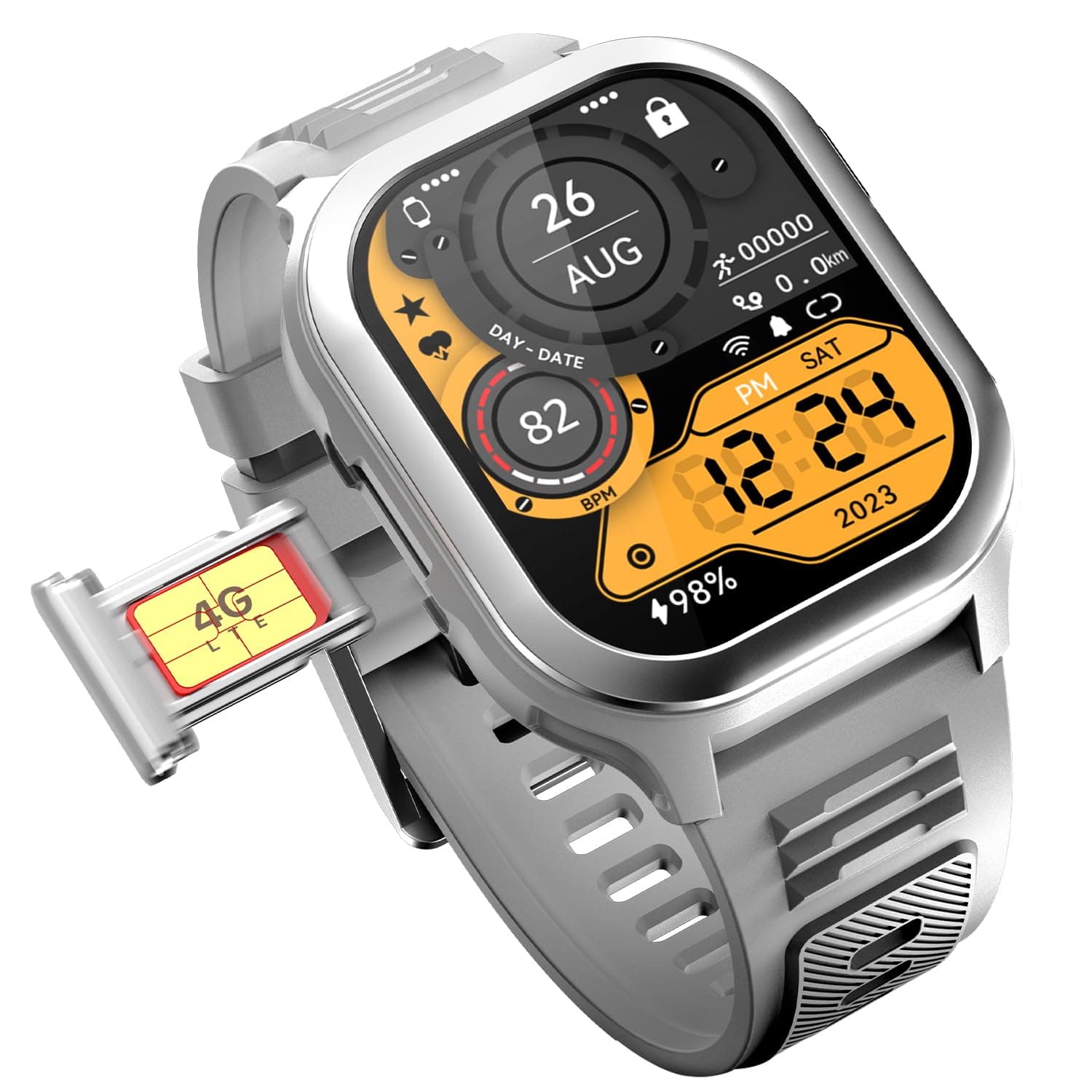 4G Pro Volte Calling Smart Watch- 2.02” TFT Display, 4G Nano-SIM GPS, Health Suite, Sports Modes, 400mAh Battery (Gray)