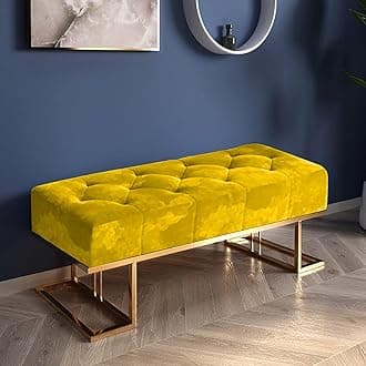 ObalTure Metal Entryway Bench For Bedroom Modern Ottoman End Of Bed Corduroy Padded Benches Decorative Home Furniture For Living Room Foyer Mudroom Hallway (Yellow)