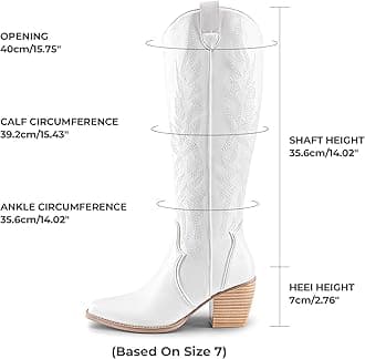 DREAM PAIRS Womens Cowboy Boots, Comfortable Pull On Zipper Chunky Heel Pointed Toe Embroidered Western Cowgirl Knee High Boots, White, 8