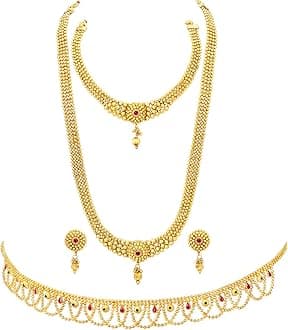 PEORATraditional Gold Plated Maharani Haar Bridal Jewellery Set Gift for Women