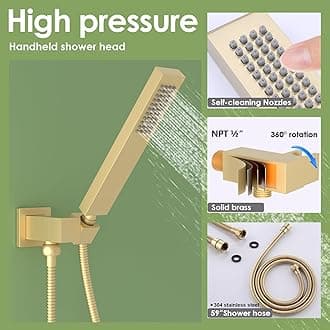 ENGA Bathroom Massage Body Spray Shower System 12-inch Rainfall Showerhead with Handheld Shower, Brushed Gold