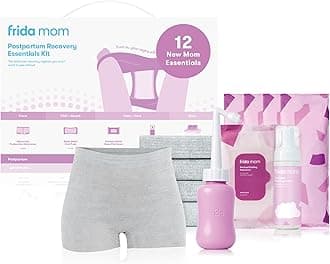 Frida Mom 11pc Postpartum Essentials Kit Gift Set, Hospital Bag Must Haves for New Mom, Includes 4 Disposable Postpartum Underwear, 4 Ice Maxi Pads, Perineal Healing Foam & 24 Pad Liners & Peri Bottle