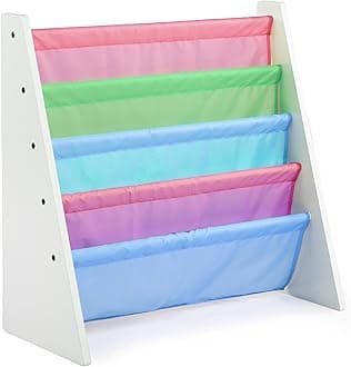 Humble Crew Kid's Wood 4-Pocket Bookrack, White and Pastel, 11' x 28' (WO594)