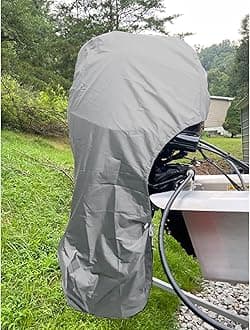 FLYMEIOutboard Motor Cover Fit 30-60 HP Motor, Full Boat Motor Cover Waterproof 420D Heavy Duty Oxford Fabric with PVC Coating, Windproof Outboard Engine Hood Covers with Zipper, Universal, Grey