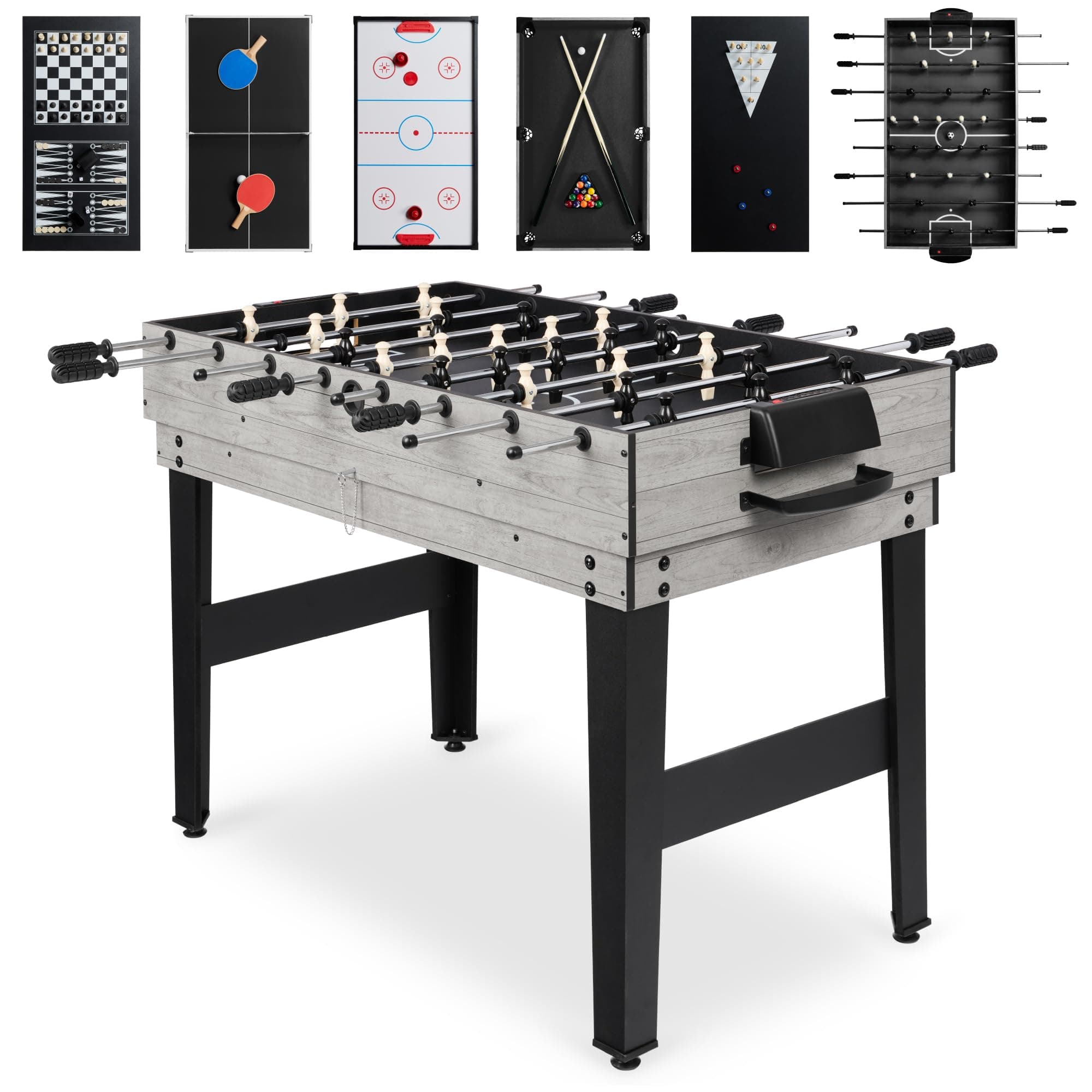 2x4ft 10-in-1 Combo Game Table Set for Home, Game Room, Friends & Family w/Hockey, Foosball, Pool, Shuffleboard, Ping Pong, Chess, Checkers, Bowling, and Backgammon