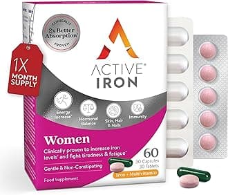 – Active Iron Supplement 17 mg Multivitamin for Women - Clinically Proven to Increase Energy & Reduce Tiredness - Gentle, Non-Constipating Iron Women’s Multivitamin - 30 Capsules + 30 Tablets