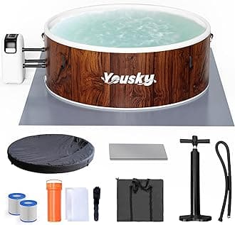 Inflatable Hot Tub, 4-6 Person Portable with 174 Bubble Jets, 42°C Heating & Filtration System, Durable PVC Material, Hot Tub Cover, Ground Mat & Storage Bag, Easy Set-Up for Outdoor UseGlobal Recycled StandardGlobal Recycled StandardGlobal Recycled Standard
