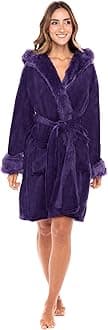 Alexander Del Rossa Women's Sherpa Robes for Women Long, Womens Robes Long Hooded Bathrobes for Women, Plus Size Robe Cozy