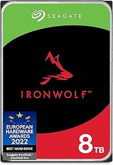 Seagate IronWolf, 8 TB, Enterprise Internal NAS HDD – CMR 3.5 Inch, SATA 6 Gb/s, 7,200 RPM, 256 MB Cache for RAID NAS, Rescue Services (ST8000NT002)