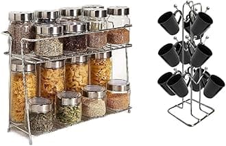 Stainless Steel Spice Rack for Kitchen with V Shape Cup Stand, Cup Holder Stand for Kitchen (Pack of 2)