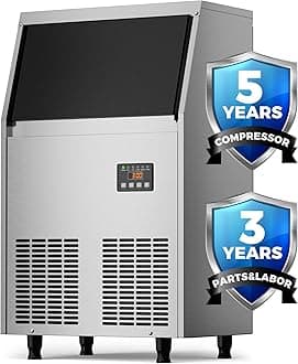 Commercial Ice Maker Machine, Coolski 200LBS/24H Under Counter Ice Maker with 35LBS Ice Storage,Stainless Steel Freestanding Ice Machine for Restaurant, Home, Bar, Office, Party, Outdoor Activities