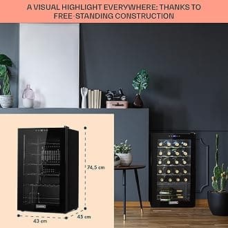 Klarstein Free-standing Wine Cooler Fridge, Single Zone Wine Fridge with Glass Door, 63L Slimline Drinks Fridge, Beer & Wine Chiller Bottle Fridge for Home Pub, Indoor/Outdoor Bar Fridge, 24 Bottles
