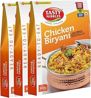 Tasty Nibbles Ready to Eat Chicken Biryani 300g [Pack of 3] | Open Heat & Eat | No Food Additives Added | Japanese Retort Technology