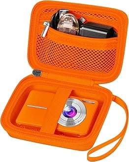 Digital Camera Case Compatible with VAHOIALD FHD 1080P/ for CAMKORY Digital Point and Shoot/for KODAK PIXPRO FZ45-BK 16MP Vlogging/for IWEUKJLO/for Nsoela, Holder for SD Card More- Orange (Box Only)