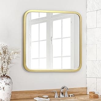 Americanflat 61 cm Square Gold Frame Mirror with Rounded Corners - Wall Mirror for Bedroom, Bathroom, and Living Room - Large Mirror for Wall with Hanging Hardware