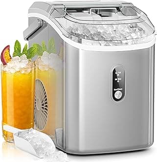 AGLUCKY Nugget Ice Maker Countertop,35lbs/24H,Portable Pebble Ice Machine with Handle,Self-Cleaning Function,Pellet Ice Maker for Home/Kitchen/Office(Grey)