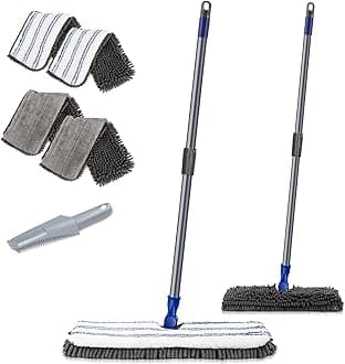 Two Sided Dust Mop Floor Cleaning System - 360 Microfiber Mop,Wet Mop Dry Floor Cleaning Mop for Hardwood, Laminate, Vinyl, Tiles,4 Washable Soft Refill Pads, 1 Cleaning Mop Head Brush…
