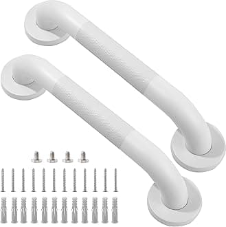 Shower Grab Bar, 2 Pack 12 Inch White Bathroom Grab Bar, 1.25" Diameter 304 Stainless Steel Anti-Slip Grab Bars for Bathtubs and Showers, Handicap Shower Grab Bar for Seniors Elderly