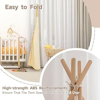 - Teepee Tent for Kids with Padded Mat Cotton Canvas Kids Teepee with Pompom for Toddlers Indoor Play Tent for Girls Boys with Stars Lights, Carry Bag, Banner Flag (Cream)