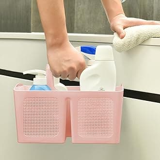 ALINK Portable Shower Caddy Basket with Compartments, Plastic Divided Cleaning Caddy Organizer Storage Tote with Handle for Bathroom, College, Dorm Room Essentials, Pink