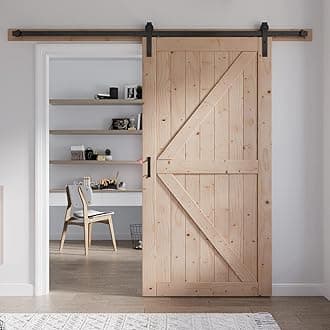 FREDBECK 42in x 84in Wood Barn Door with 7FT Barn Door Hardware Kit Included K Shape Solid Spruce Panel Need to Assembly