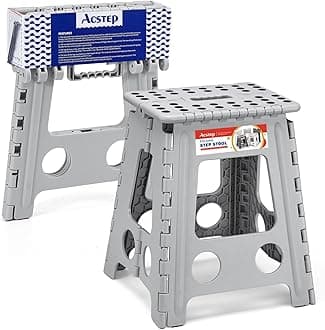 ACSTEP Folding Step Stool 16 Inch Stool Hold Up to 400lbs (Grey 1PC)