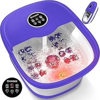 KNQZE Collapsible Foot Spa with Heat, Remote Control, Temperature Control, Bubbles, Pumice Stone, Red Light, Timer, 16 Massage Roller Pedicure Foot Bath Tub Foot Soaker for Feet Stress Relief, Purple