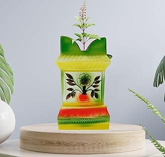 Niyara Ceramic Tulsi Pot – Traditional Plant Holder with Elegant Design (Multicolor, 6.5 inches by 11 inches)