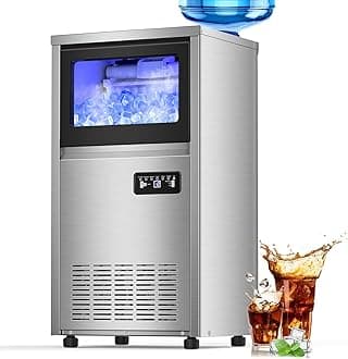 140Lbs/24H Commercial Ice Maker Machine with 30Lbs Ice Capacity, 50Pcs Clear Ice Cubes per Round in 11-20Mins, Stainless Steel Under Counter Freestanding Ice Machine Maker for Home Bar Outdoor