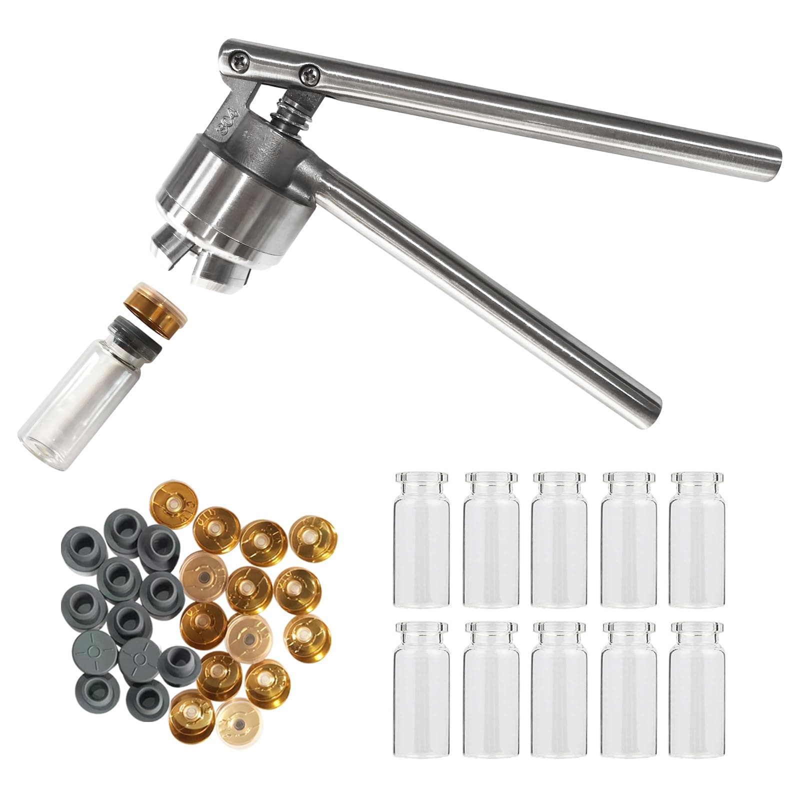 Vial Crimper with 10 Sets Vials Caps