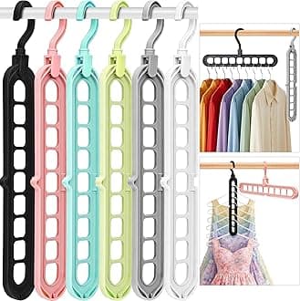 - Closet Organizers and Storage,College Dorm Room Essentials,Pack of 6 Multifunctional Organizer Magic Space Saving Hangers with 9 Holes Storage Organization for Wardrobe Closet