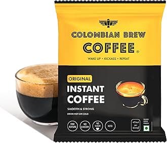 Colombian Brew Pure Instant Coffee Powder – Smooth & Strong- 45g Pack- 100% Coffee, Instant Coffee for Hot & Iced Drinks, Quick Brew, Rich Aroma