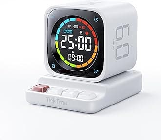 TK3 Pomodoro Timer Cube, Desk Productivity Timer with 5/10/30/60 Min Presets, Custom Countdown, Stopwatch, Clock, 3 Alarm, Silent, Vibrate & Sound Alert, for Task, ADHD, Study, Kitchen, White