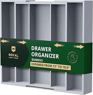 ROYAL CRAFT WOOD Luxury Bamboo Kitchen Drawer Organizer - Expandable Utensil Organizer for Drawer - Utensil and Silverware Holder and Cutlery Tray (Gray, 20" x17.5")