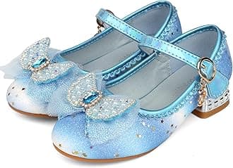 Girls Princess Glitter Party Sparkly Dress Up High Heels Sandals Sequin Mary Jane Shoes - Colorful Blue 9UK Child