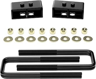 Richeer 2 Inch Rear Lift Block Compatible With 2004-2020 F150 2WD and 4WD, 2'' Leveling Lift Kits with Extra Long Extended Square U-Bolts Raise The Rear of Your Pickup By 2''